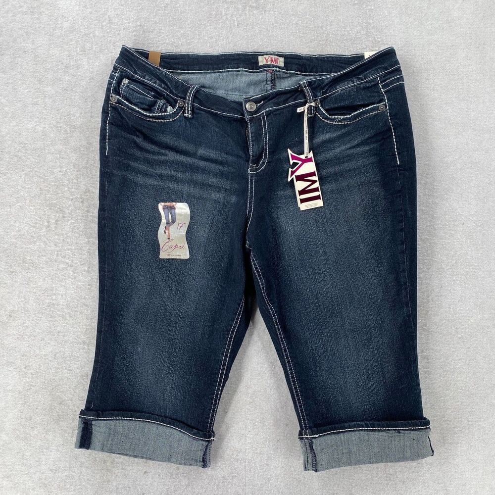 NEW YMI Capris Jeans Womens Size 24 Blue High Rise Dark Wash 5-Pocket Whiskering